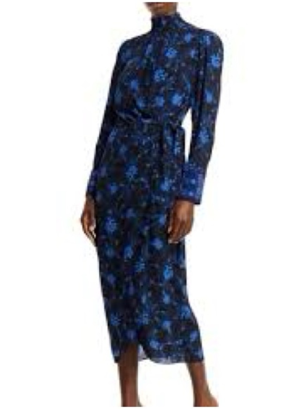 NWT. Kobi Halperin. Large, Navy & Blue Floral Long-Sleeve Dress